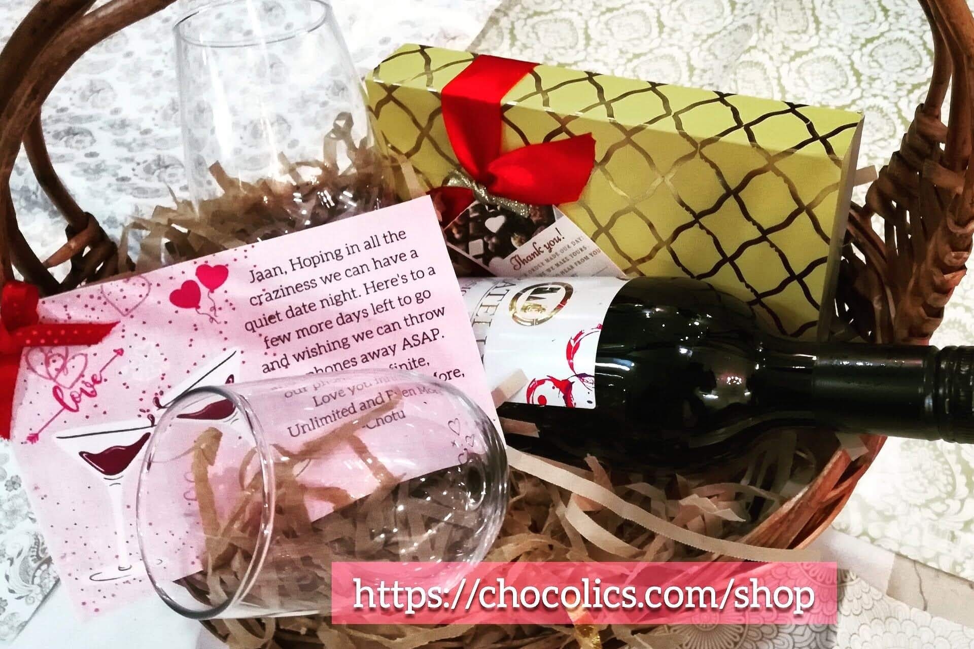 Chocolate & wine hamper 15 Red wine bottle and 12 truffle chocolate gift box with card