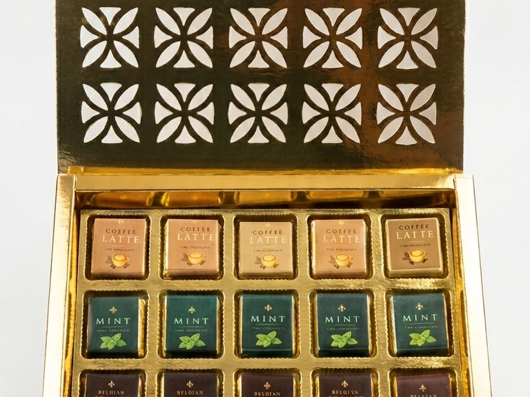 Golden Laser design chocolate Box 6 Assorted Chocolate Golden box