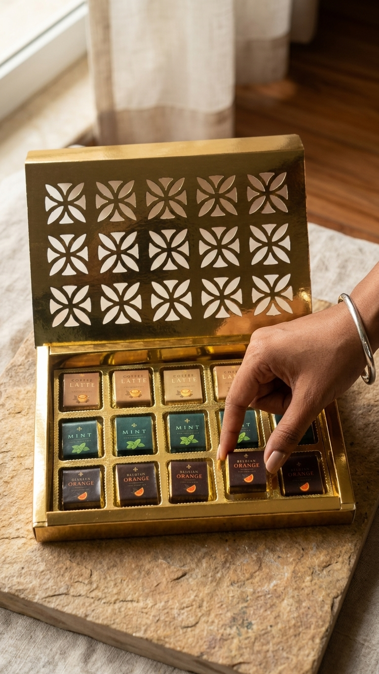 Golden Laser design chocolate Box 2 Assorted Chocolate Golden box