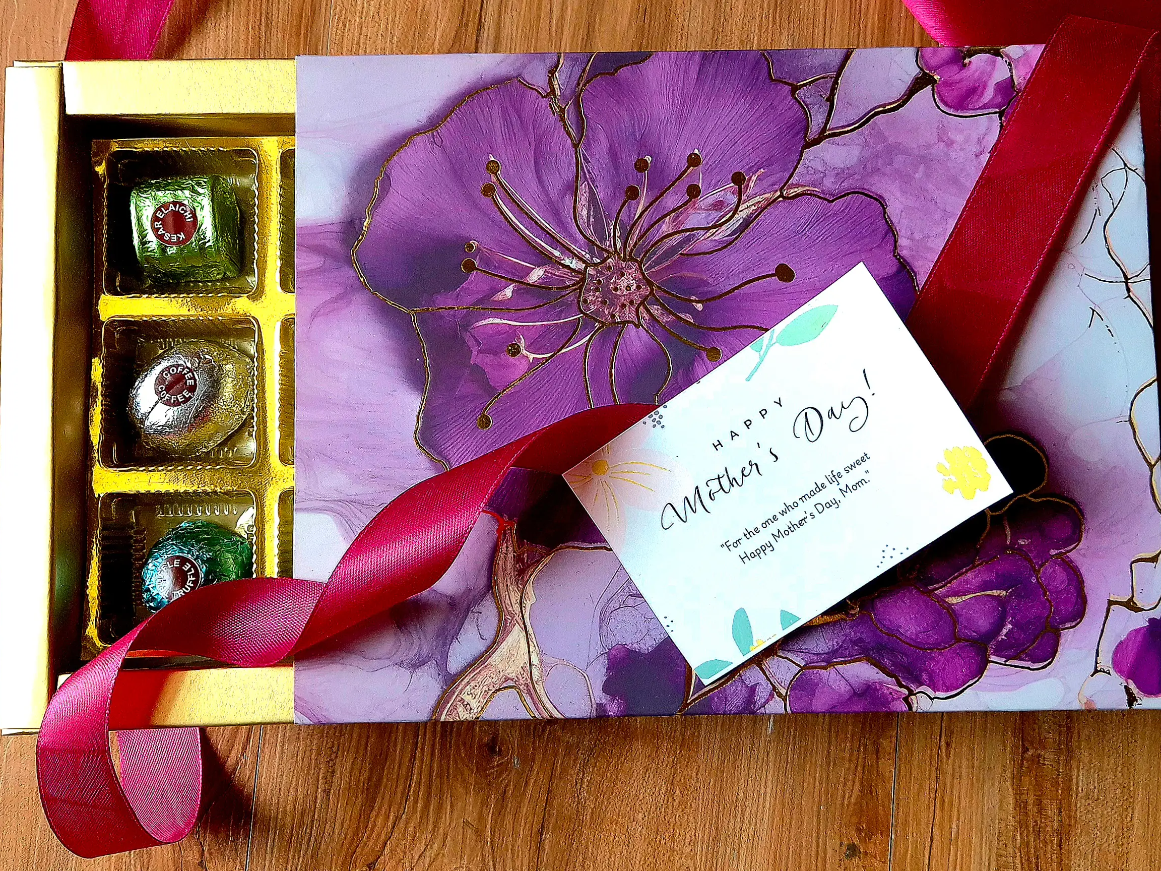Luxury chocolate box with 12 assorted truffles and personalized note card