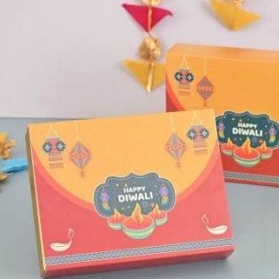Elegant Diwali Gift Hamper Box with Nuts, Cookies, Chocolates, Candle & Personalized Card 9 Elegant Diwali hamper box with nuts, cookies, chocolates, date bites, candle & personalized card in festive packaging