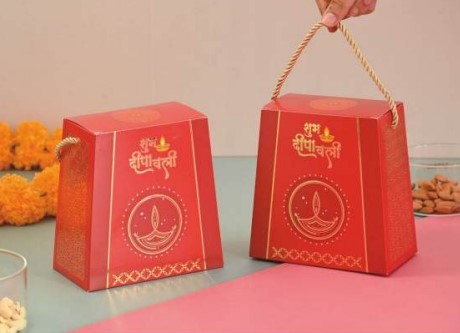 Premium Red Deepawali Gift Box | Nuts, Tea, Gourmet Sweets & Personalised Card