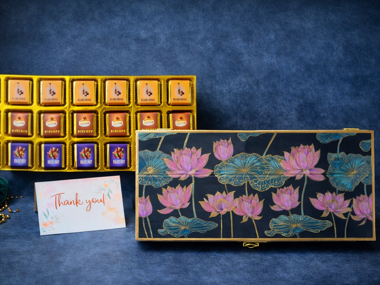 Royal Lotus Luxury Chocolate Gift Box – Heritage Art Collection 23 lotus design chocolate box